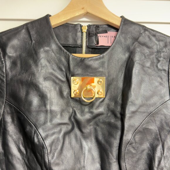 Zeynep Tosun Leather Bodice Maxi Dress – Gold Hardware, Printed Skirt, Designer - Picture 2 of 3